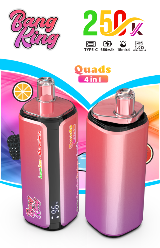 Bang King 250 000 zaciągnięć 4 w 1: cytryna, limonka, arbuz, lód, czarny lód, smoczy owoc, truskawka, Love 66 – 100vaping