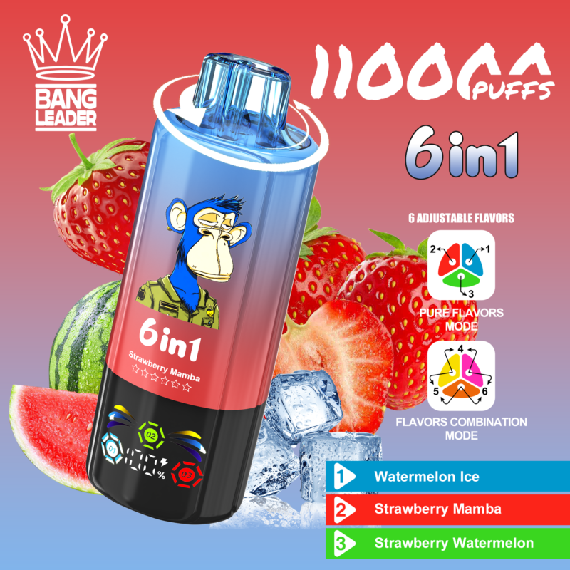 Bang Leader 110 tys. zaciągnięć 6 w 1: arbuz, lód, truskawka, Mamba, truskawka, arbuz – 100vaping