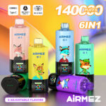 Airmez FOX 6 w 1, 140 tys. zaciągnięć, smak nr 3 – Smoczy owoc z lodem, Owocowa mieszanka, Malina i arbuz