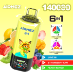 Airmez FOX 6 w 1, 140 tys. zaciągnięć, smak nr 7 – Truskawkowe lody, Różowa lemoniada, Bingo Crush