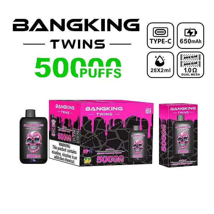 Bang King Twins 50 000 zaciągnięć – jednorazowy vape o smaku Love 66 i cytryna z marakują – 100vaping