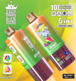 Bang Blaze – jednorazowy vape 100 000 zaciągnięć, 6 smaków w jednym: brzoskwinia z lodem, czarna porzeczka z ananasem z lodem oraz zielone jabłko z kiwi – 100vaping