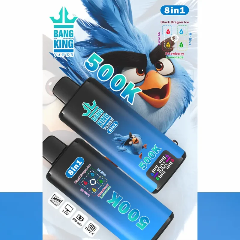 Bang King 500 000 zaciągnięć 8 w 1 Black Dragon Ice Love 66 Mr Blue o smaku truskawkowej lemoniady – jednorazowy vape – 100vaping