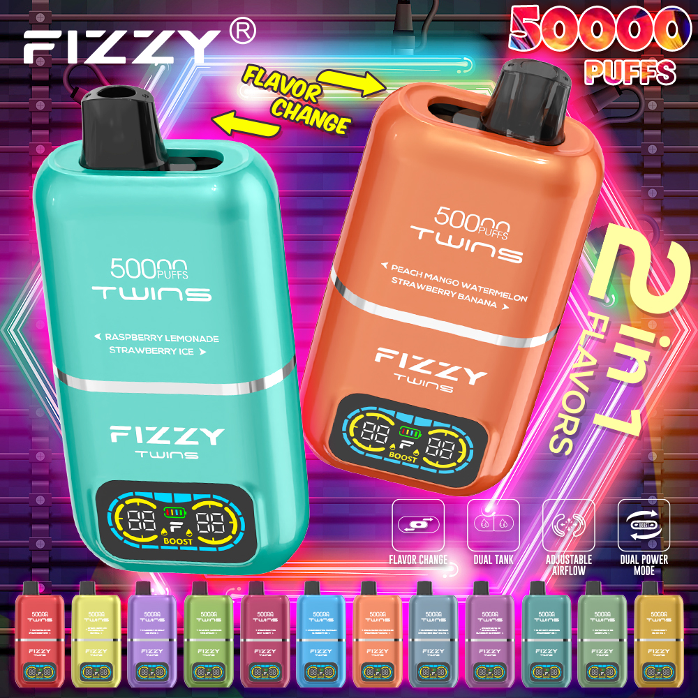 100vaping-fizzy-twins-50000-50k-puffs-main-image Fizzy Twins 50000 50K Puffs Double Taste LCD Display Main Image - 100vaping