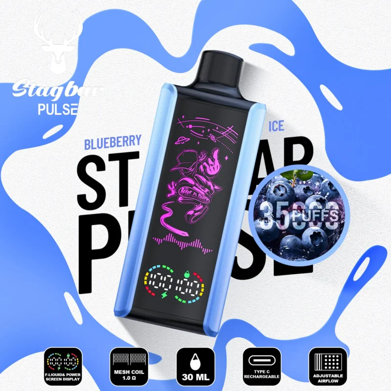 Jednorazowy vape Stag Bar Pulse 35 000 zaciągnięć o smaku Blueberry Ice – 100vaping