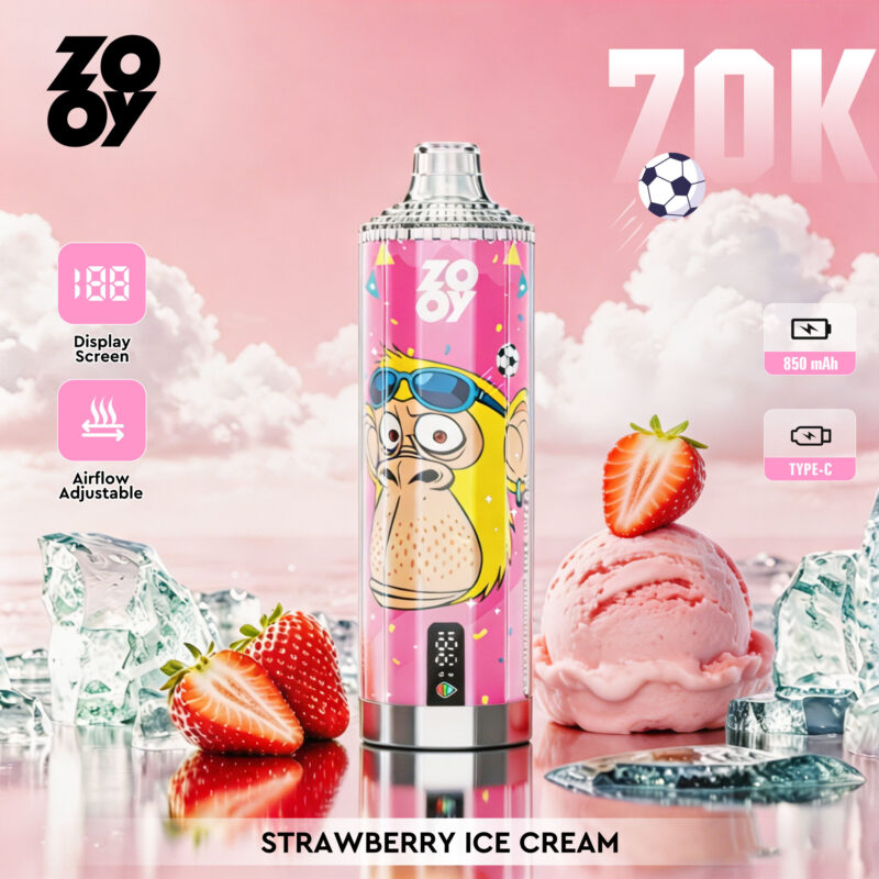 Jednorazowy vape ZOOY Crystal 70K Puffs o smaku truskawkowych lodów – 100vaping